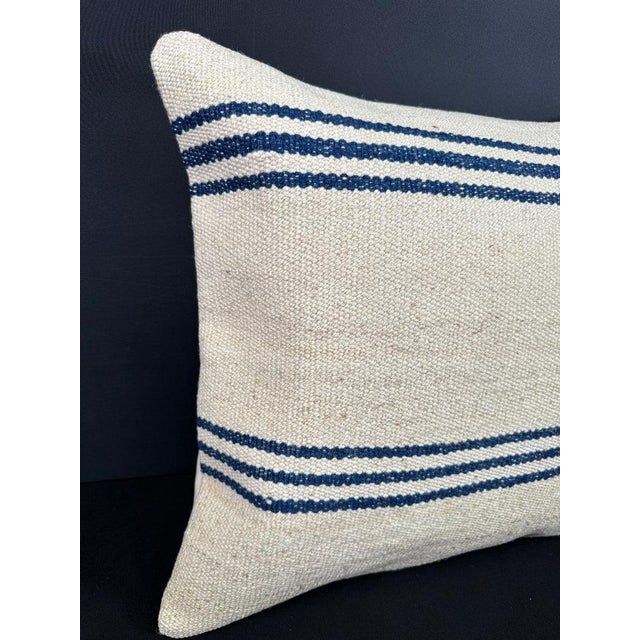 Turkish Hemp Pillow Cushion Natural Beige Blue Cushion Cover 20"x20" #18163 Enhance your home decor with our Kilim Pillow...