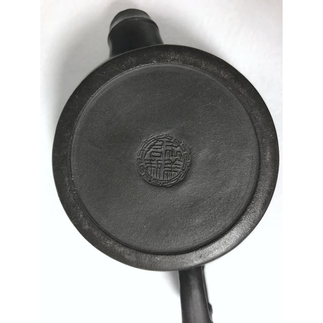 Ebony YiXing Zisha Bamboo and Lotus Detail Teapot With Pine Needles, Artist Signed and Chopped / Stamped For Sale - Image 8 of 8