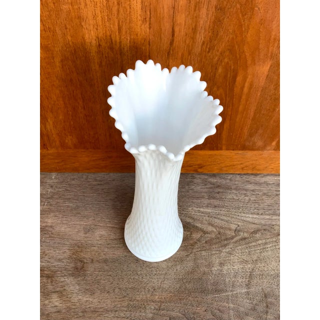 Mid-Century Modern Vintage Mid-Century Modern Milk Glass Swung Glass Stretch Vase. For Sale - Image 3 of 9
