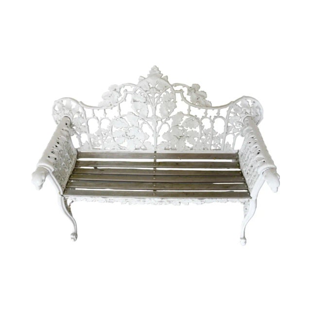 Victorian Cast Iron Garden Bench White Outdoor Patio Coalbrookdale Style For Sale - Image 3 of 12