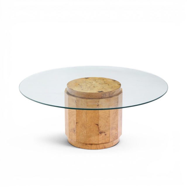 Dunbar Furniture Edward Wormley for Dunbar Mid Century Burlwood Pedestal Drum Coffee Table For Sale - Image 4 of 5