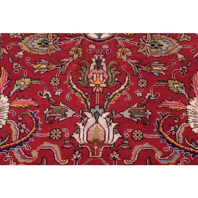 Textile Vintage Hand-Knotted Wool Rug – 8'0" X 11'4" – Red All-Over Floral Traditional Carpet For Sale - Image 7 of 7