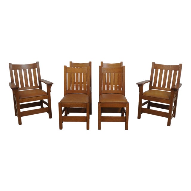 Set of 6 Stickley Mission Oak Arts & Crafts Dining Chairs For Sale