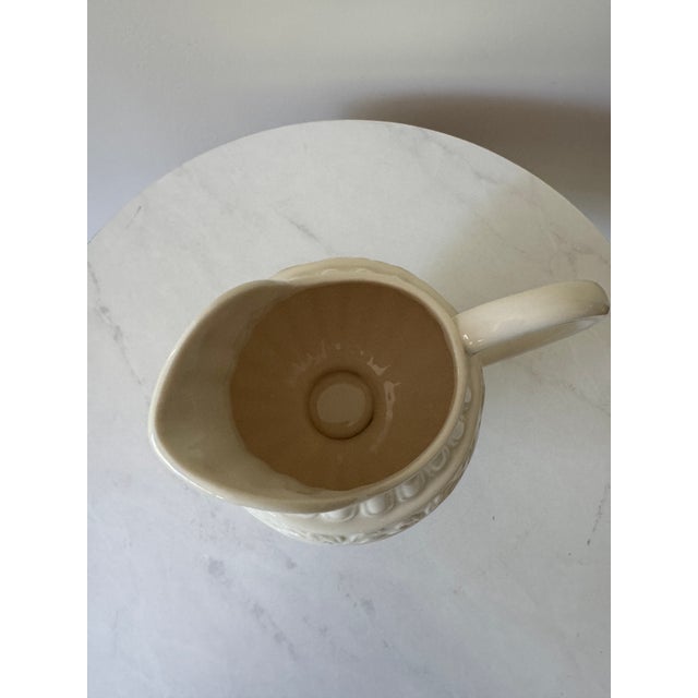 Vintage Creamware Footed Pitcher With Embossed Classical Relief For Sale - Image 4 of 9