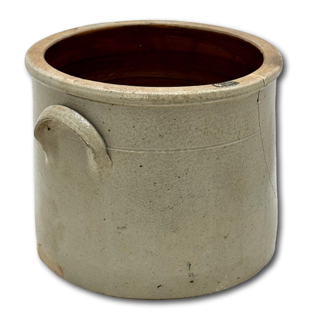 Very Nicely Blue Decorated Small 1 Gallon Size Antique American Stoneware Storage Crock - Mid 19th Century For Sale - Image 14 of 18