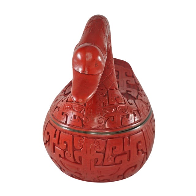 Early 20th Century Vintage Red Cinnabar Duck Goose Swan Figure Lidded Box Lacquered For Sale - Image 5 of 9