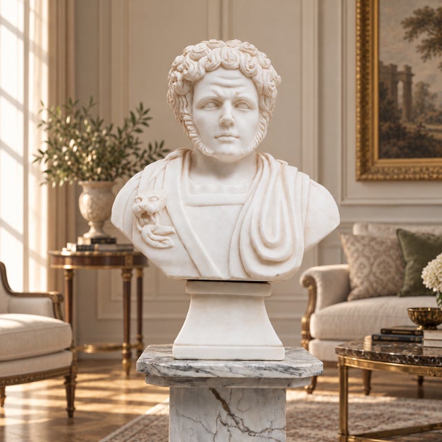 1900 - 1909 White Bust of a Roman Emperor, 20th Century, Marble For Sale - Image 5 of 10