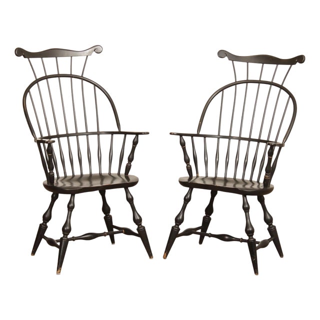 Nichols & Stone Pair of Ebonized Windsor Armchairs For Sale