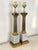 Midcentury pair of tall Italian white marble and brass neoclassical column table lamps. Please see condition details...