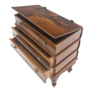 Burl Olive Wood Italian Two Drawer Lift Top Night Stand Cabinet End Table MINT For Sale