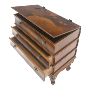 Burl Olive Wood Italian Two Drawer Lift Top Night Stand Cabinet End Table MINT