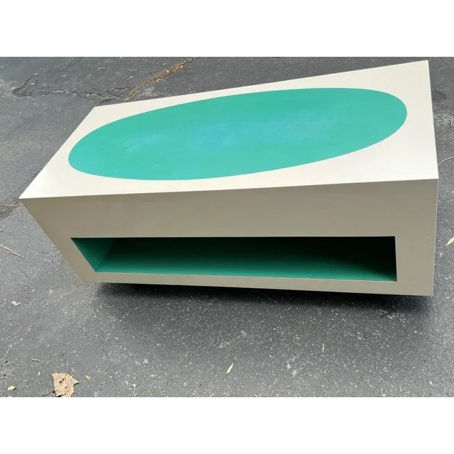 1960s Pop Art Aqua & White Laminate Coffee Table For Sale In Philadelphia - Image 6 of 8