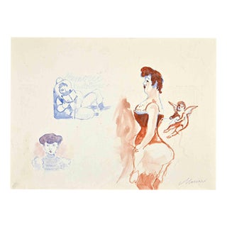 Mino Maccari, Sketches, Semi Nude, 1940s, Watercolor For Sale