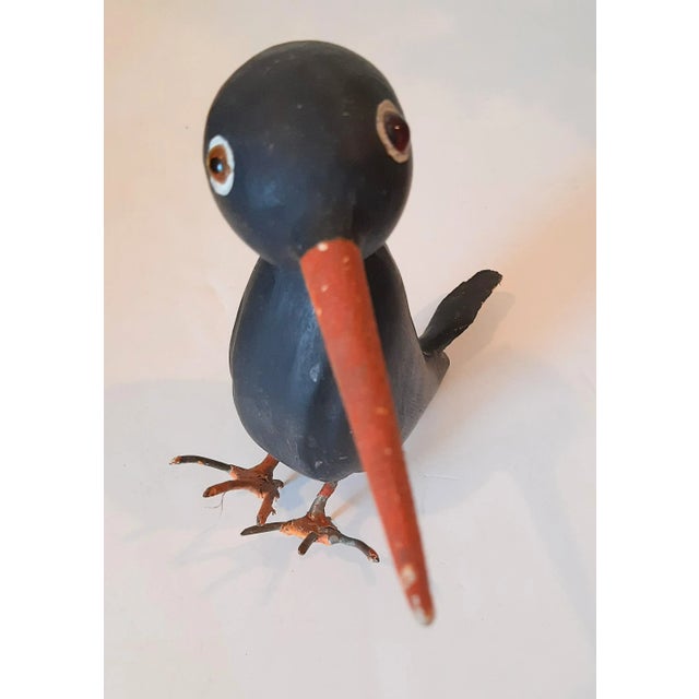 Black Folk Art Wooden Blackbird Crow Bird For Sale - Image 8 of 11
