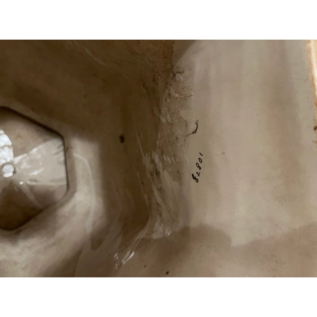 Early 20th Century Large Antique English Green and Gilt Ceramic Jardiniere & Pedestal For Sale - Image 9 of 12