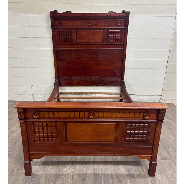 Antique Full Size Late 19th Century Victorian Eastlake Monumental High Back Bed For Sale In Kansas City - Image 6 of 12