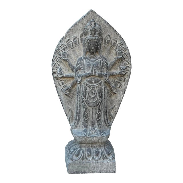 Chinese Stone Standing Multi-Hands Kwan Yin Tara Bodhisattva Statue For Sale
