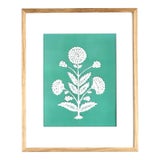 Hand-Painted Sea Green & White Abstract Floral Motif Painting, Framed For Sale