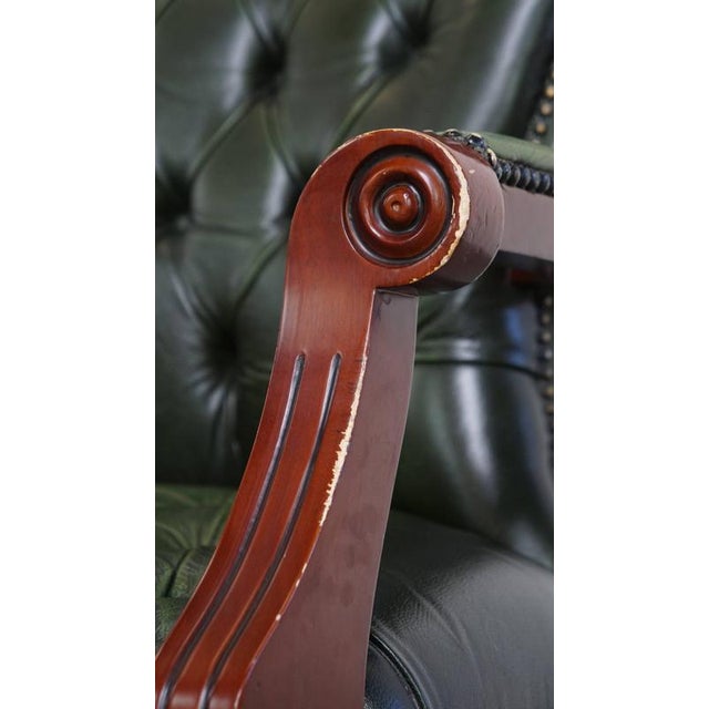 English Green Cowhide Chesterfield Desk Chair on Wheels For Sale - Image 11 of 15
