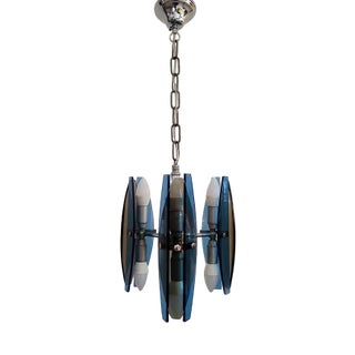 Vintage Italian Blue and Smoked Glass Pendant Lamp by Veca, 1970s For Sale