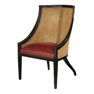 Jerry Pair Leather Upholstered & Walnut Hawthorne Cane Back Chair From the Madeline Stuart Collection