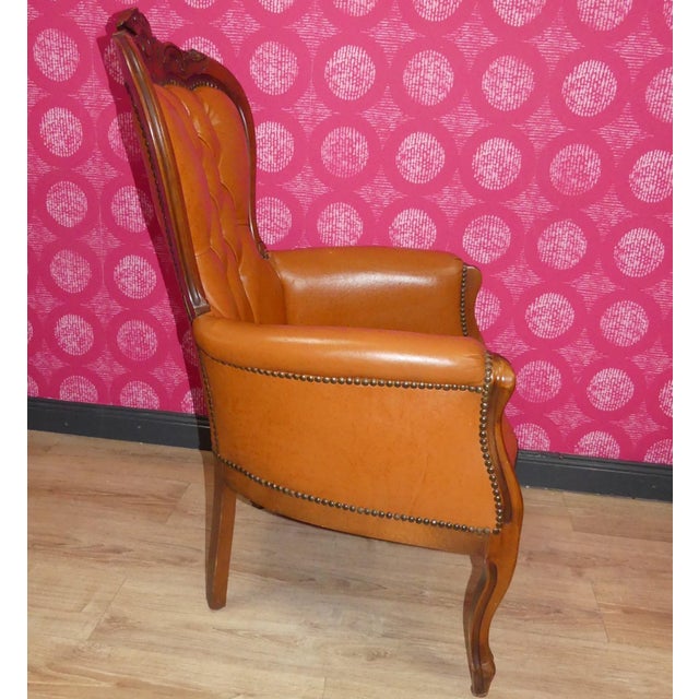 Chippendale Chesterfield Armchair in Caramel Leather, 1960s For Sale - Image 3 of 11