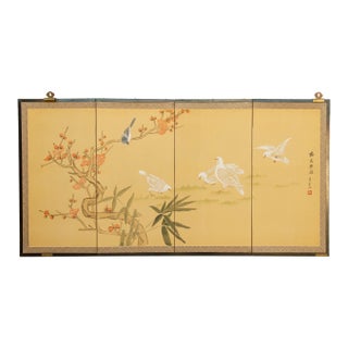 Vintage Japanese Kacho-Ga Painted Folding Screen For Sale