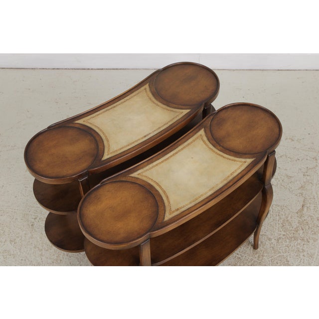 Pair of Baker Three-Tier Leather Top Stands For Sale In Philadelphia - Image 6 of 14