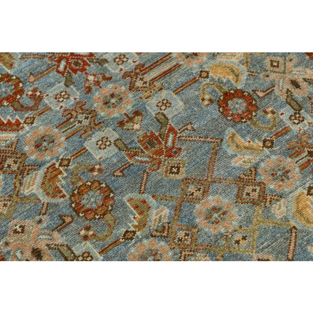 Antique Oriental Runner - Hand-Knotted Wool Muted Blue & Rust Oushak Style 3x13 For Sale In New York - Image 6 of 9