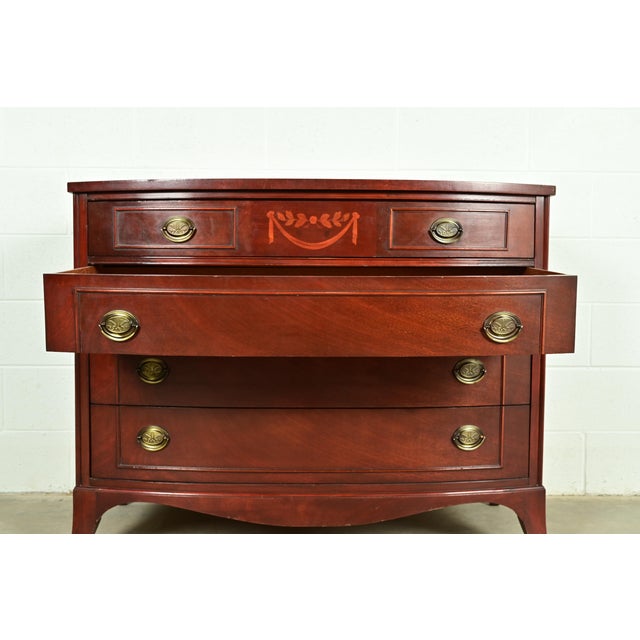 Brown Federal Inlaid Mahogany Bow Front Dresser Chest by National Furniture, Circa 1960s For Sale - Image 8 of 13