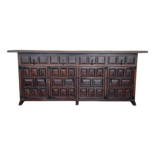 19th Century Large Catalan Spanish Baroque Walnut Tuscan Credenza or Buffet For Sale