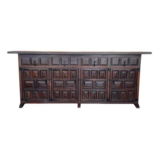 19th Century Large Catalan Spanish Baroque Walnut Tuscan Credenza or Buffet For Sale