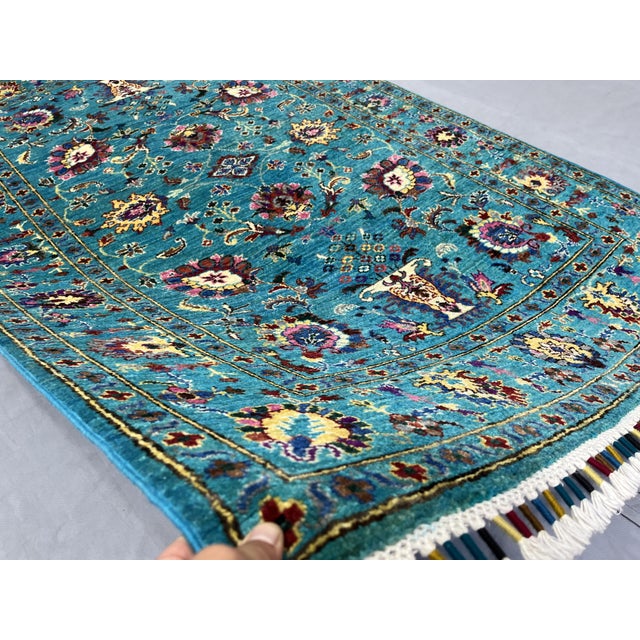 Turquoise Sultani Persian Style Floral Area Rug - 4' X 6' For Sale - Image 9 of 11