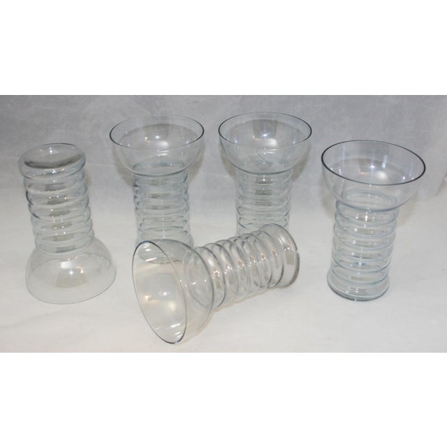 Art Deco 1930s Art Deco Dunbar Aramis Iridescent Ice Blue Ringed Glasses Set of 5 For Sale - Image 3 of 8