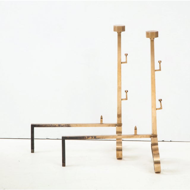 1940s 1940s Rose Brass Large Andirons - A Pair For Sale - Image 5 of 13