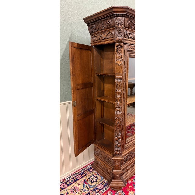 Antique French Renaissance Revival Bookcase Cabinet Side Doors Oak C. 1880s For Sale In Dallas - Image 6 of 13