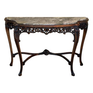 Early 20th Century French Regency Carved Walnut Console Table with Polychrome details and marble top For Sale