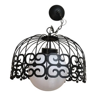 Mid-Century Black Scroll Metal Pendant Light Fixture For Sale