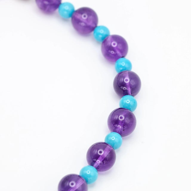 Late 20th Century Large Amethyst and Turquoise Bead Necklace With 18k White Gold Clasp For Sale - Image 12 of 14
