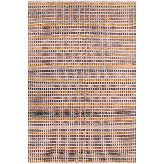 Boho Chic Gray/Blue High Low Wool Rug - 7'9'' X 10'6'' For Sale - Image 9 of 9