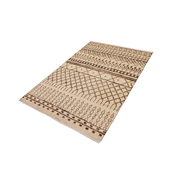 Tribal Moroccan Trellis Beige/Brown Wool Rug - 5'1'' X 8'1'' For Sale - Image 3 of 10