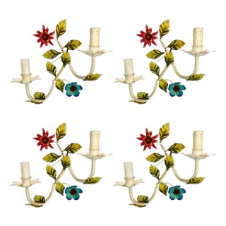 Floral Wall Lights in Hand Paint Metal, 1960s, Set of 4 For Sale