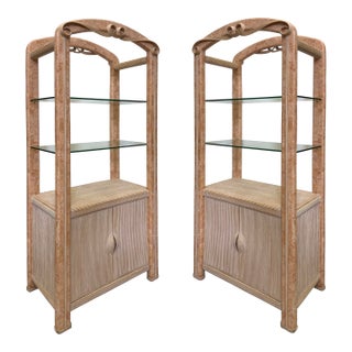 1980s Tessellated Stone, Pencil Reed Etageres, Bookcases, Pair For Sale