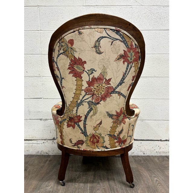 Antique Victorian Rococo Revival Balloon Back Walnut Armchair Parlor Chair For Sale - Image 9 of 10