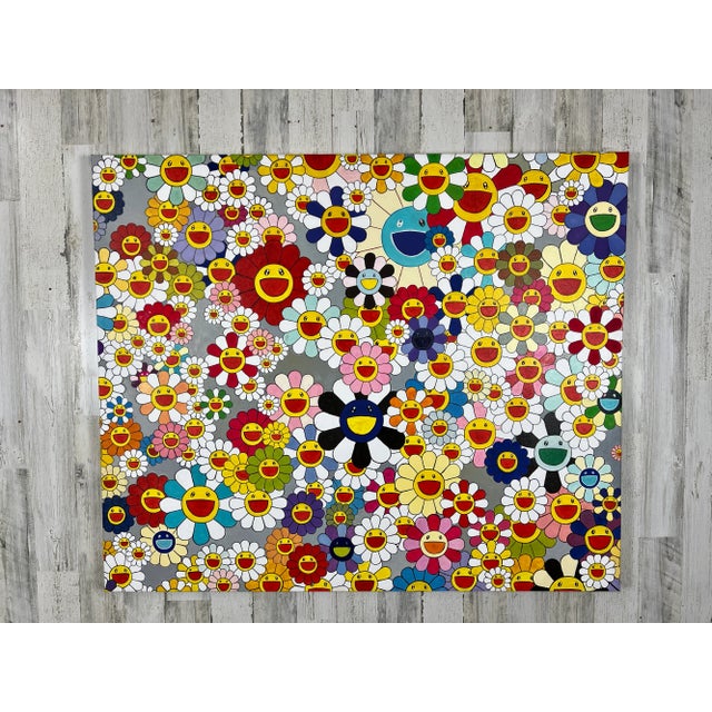 Oil on canvas in the style of Takashi Murakami . Very colorful pop art that can brighten any room. It is signed on the...