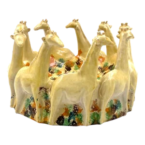 Postmodern Giraffe Ceramic Centerpiece / Vide Poche, Nd Dolfi Montelupo Italy, 1990s