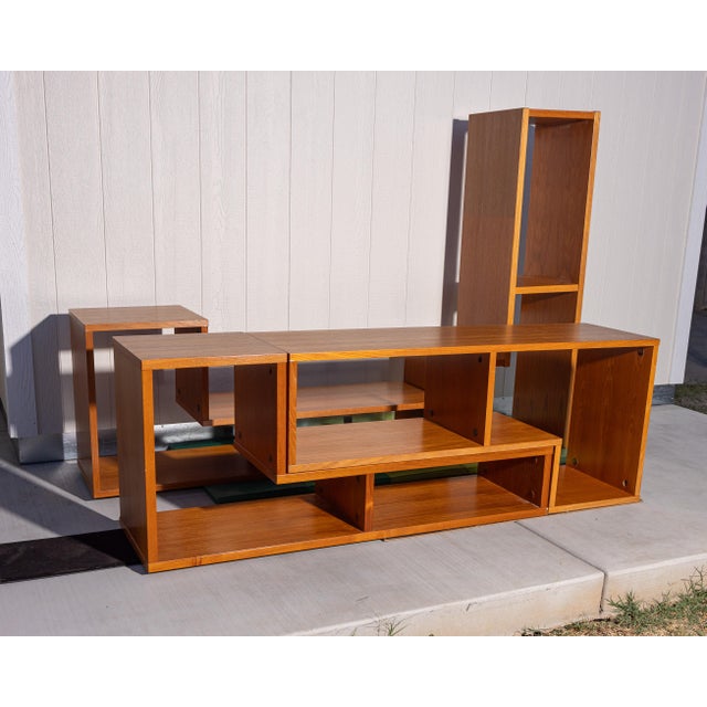 1990s Vintage Scandinavian Teak Modular Puzzle Wall Unit Room Divider, 4 Pieces For Sale - Image 5 of 18