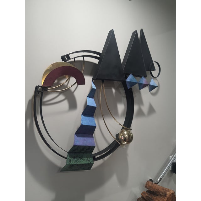Curtis Jere 90s Mixed Media PostModern Geometric Abstract Wall Sculpture Art In good condition, some flaws - shown in photos.