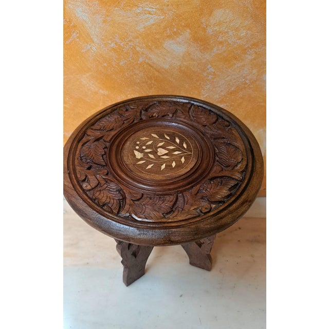 Wood Vintage Hindu Side Table, 1980 For Sale - Image 7 of 11