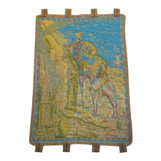 Vintage Large Woven Wool Dimensional Wall Hanging of Don Quixote & Sancho Panza For Sale